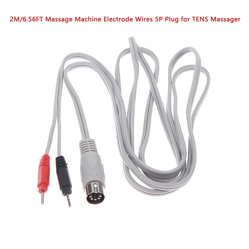 2M 5P Plug Electrode Wires, Red Black Electrode Cable for TENS Therapeutic Massage Machine