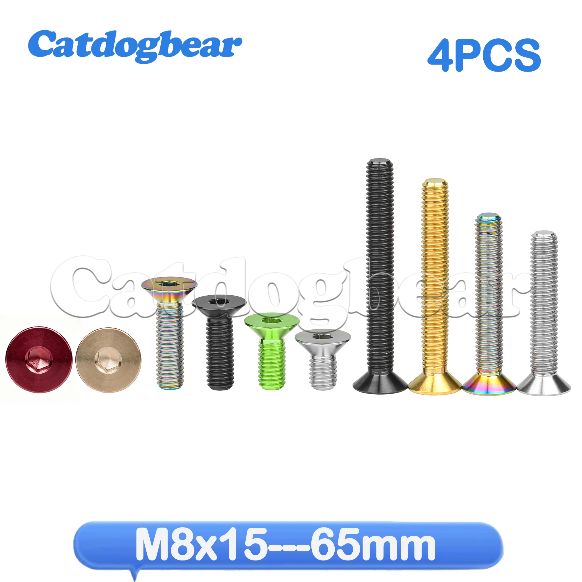 Catdogbear  Titanium Bolt M8x15 20 25 30 35 40 45 50 60 65mm 4PCS Countersunk Head Hex Ti Screws for Bicycle Motorcycle