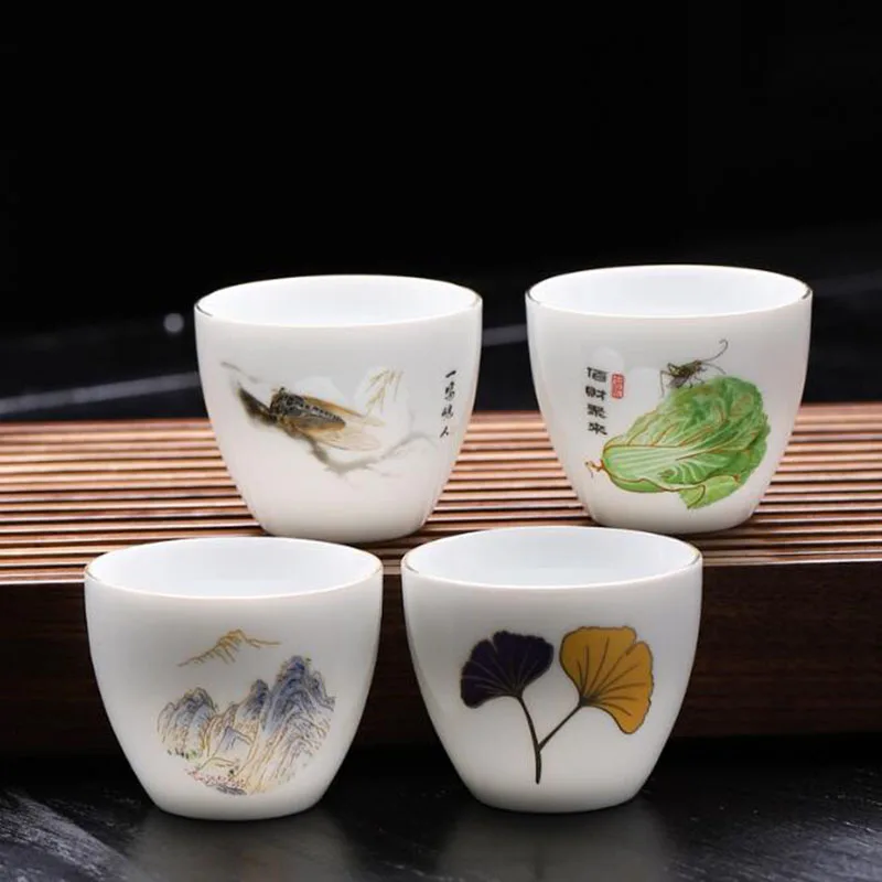 

4 Pcs/Set Porcelain White Jade Kungfu Tea Set Household Kitchen Teaware Master Cup Tea Bowl Drinking Accessories