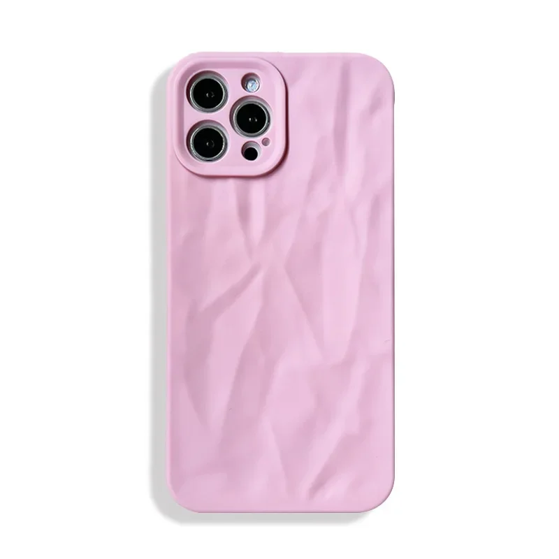 Soft Fold Wrinkle Phone Case For iPhone 15 14 13 12 11 Pro Max XR X XS Silicone Candy Pattern Cover