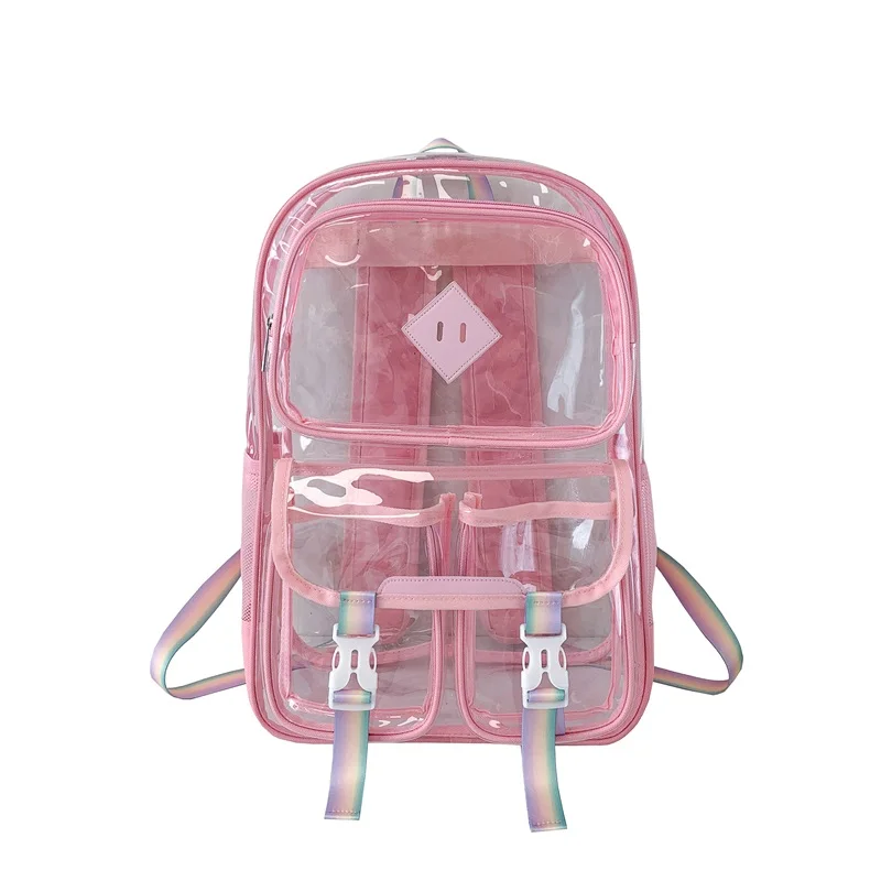 PVC Nylon Transparent Zipper Fashion Backpacks 2026 Hot Sale Creative Design Sense Bags Student Commuting Versatile Backpacks