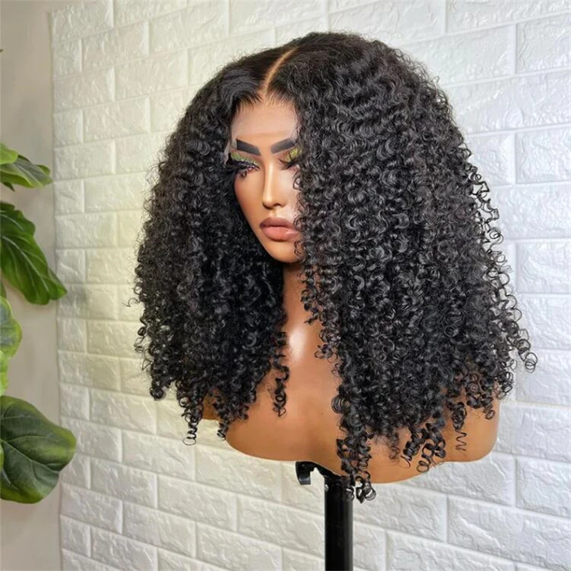 26 polegada macio preto kinky encaracolado 180 densidade preplucked peruca de cabelo longo para mulheres peruca de linha fina natural com cabelo afro do bebê