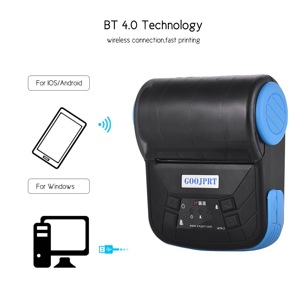 GOOJPRT MTP-3 80mm BT Thermal Printer Portable Lightweight for Supermarket Ticket Receipt Printing