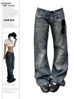 2025 Autumn Winter Women's Low Rise Denim Pants Vintage Simple Y2K Baggy Wide Fit Jeans Harajuku Cowboy Streetwear 2000s Japanes 2