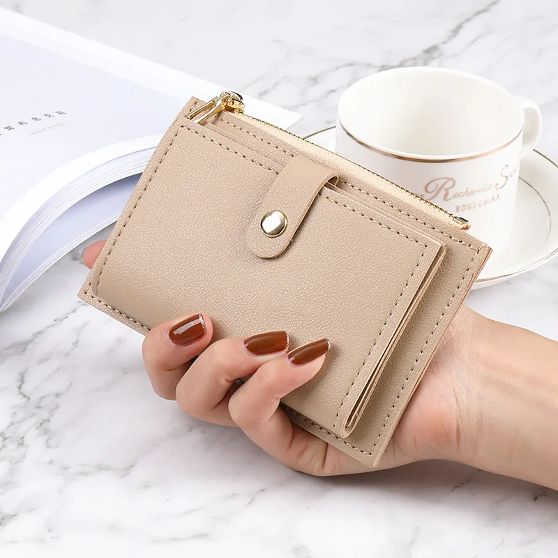 

PU Leather Fashion Short Wallet Business Credit Card Holder for Women Men Portable Zipper Coin Purse Clutch Female Money Clip