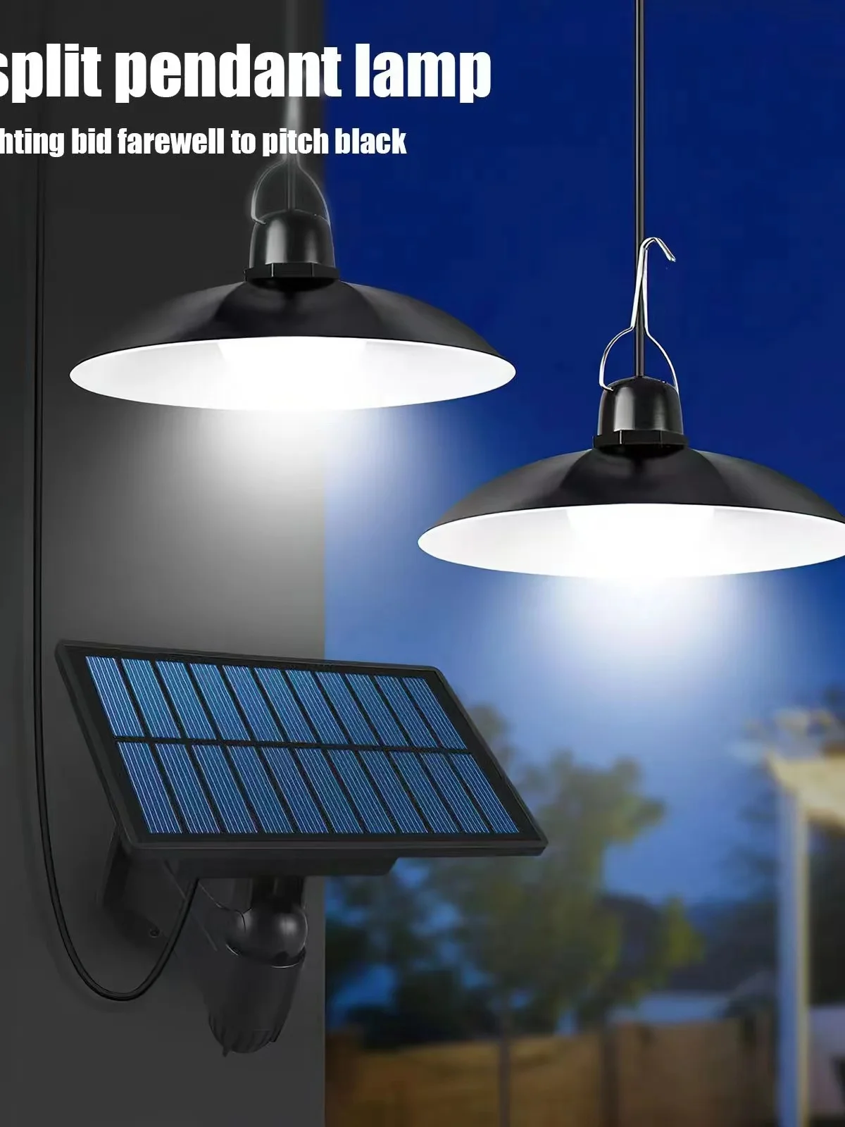 Luz colgante solar con luz de cobertizo de doble cabezal, resistente al agua, 4800mAh, foco colgante remoto con energía solar para jardín, patio, garaje