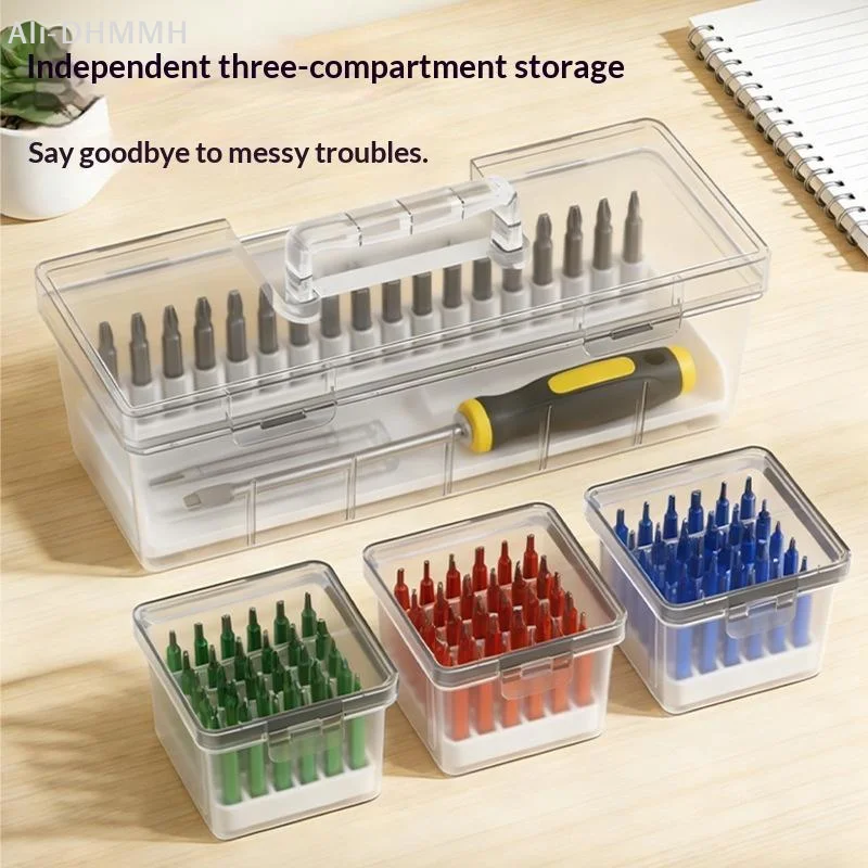 Easy to Clean Transparent Plastic Toolbox Detachable Divider Stackable Storage Case for Office Stationery Paper Clips Stamps