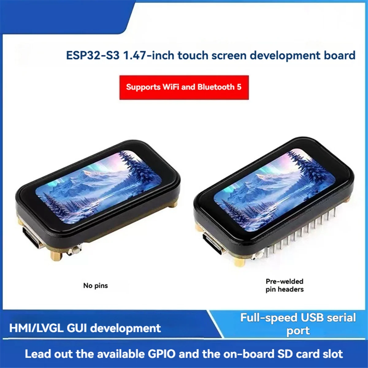

AB51 ESP32-S3 Development Board 1.47inch Touch Display 172x320 262K Color Supports Wi-Fi 6/BLE 5,Not Welded