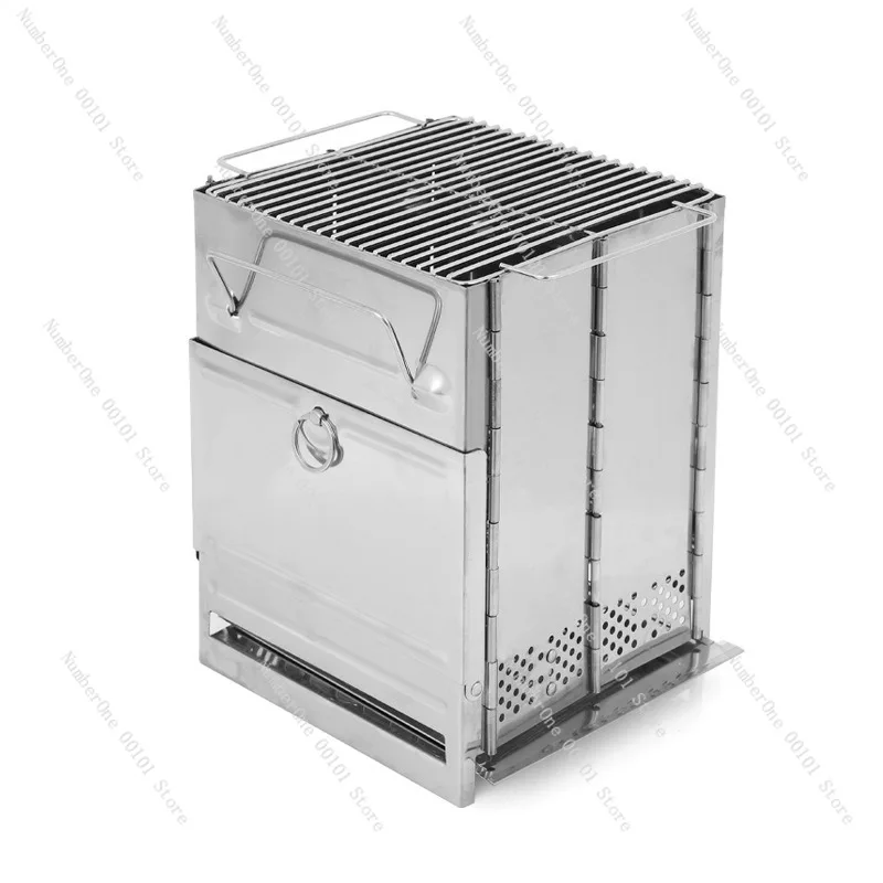 Outdoor Ultra-light Portable Foldable Stainless Steel Barbecue Grill,Charcoal and Wood Fire Grill, Camping Heating Stove,Compact