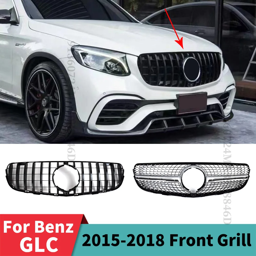 Replacement Part Diamond GT Style Front Inlet Mesh Bumper Grille Grid Grill Refit For Mercedes Benz GLC X253 2015-2018 Tuning