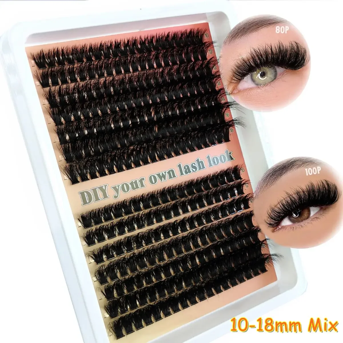 AMSDCN 14 Rows 5D Fluffy Cluster Lashes 40D60D/80D/100D Thick Eyelash CC/D/DD 10-18mm Mix Individual Lashes DIY Lash Extensions