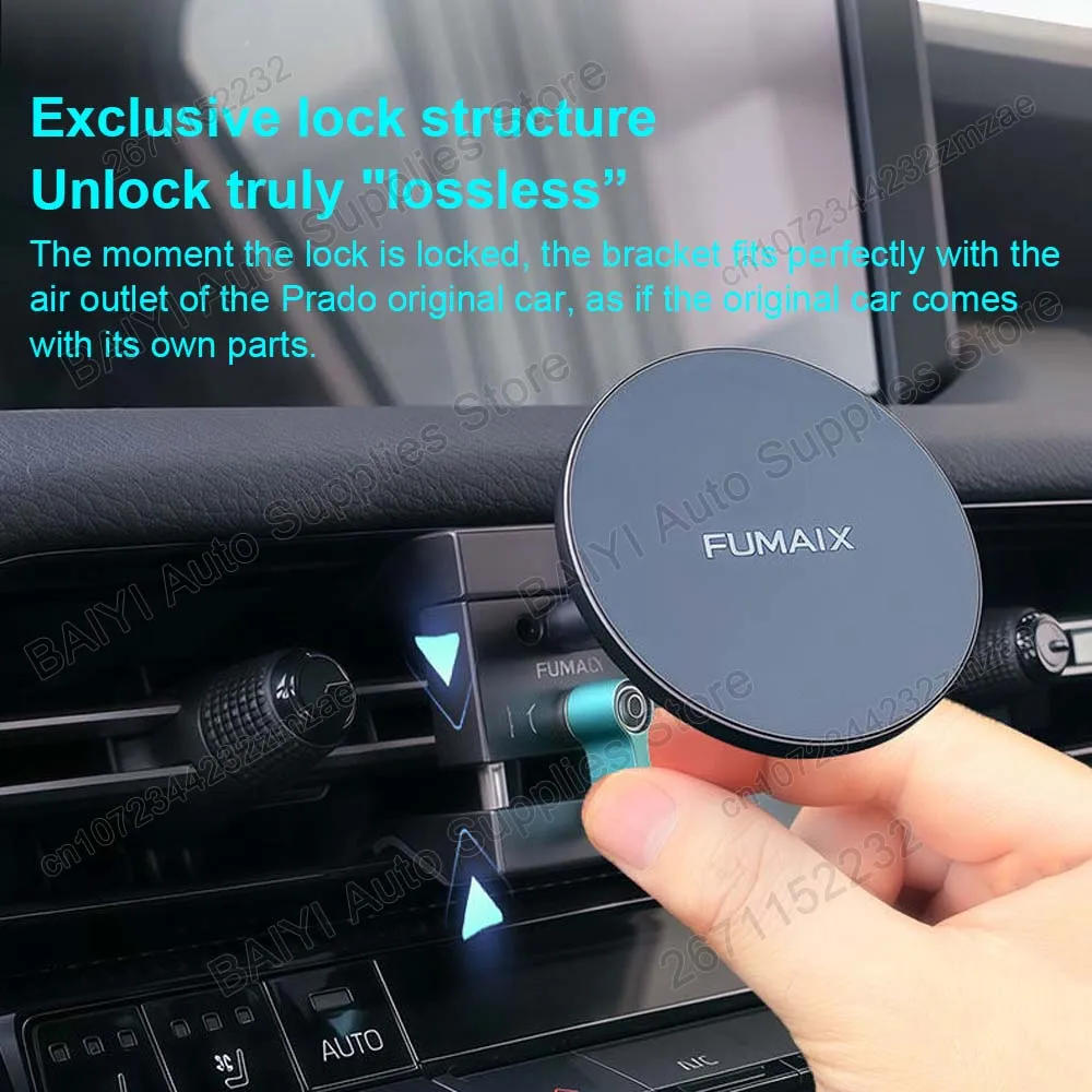 Car Phone Holder For Land Cruiser Prado CL250 2024-On, Magnetic aluminum alloy car mobile phone holder, For Toyota Prado parts