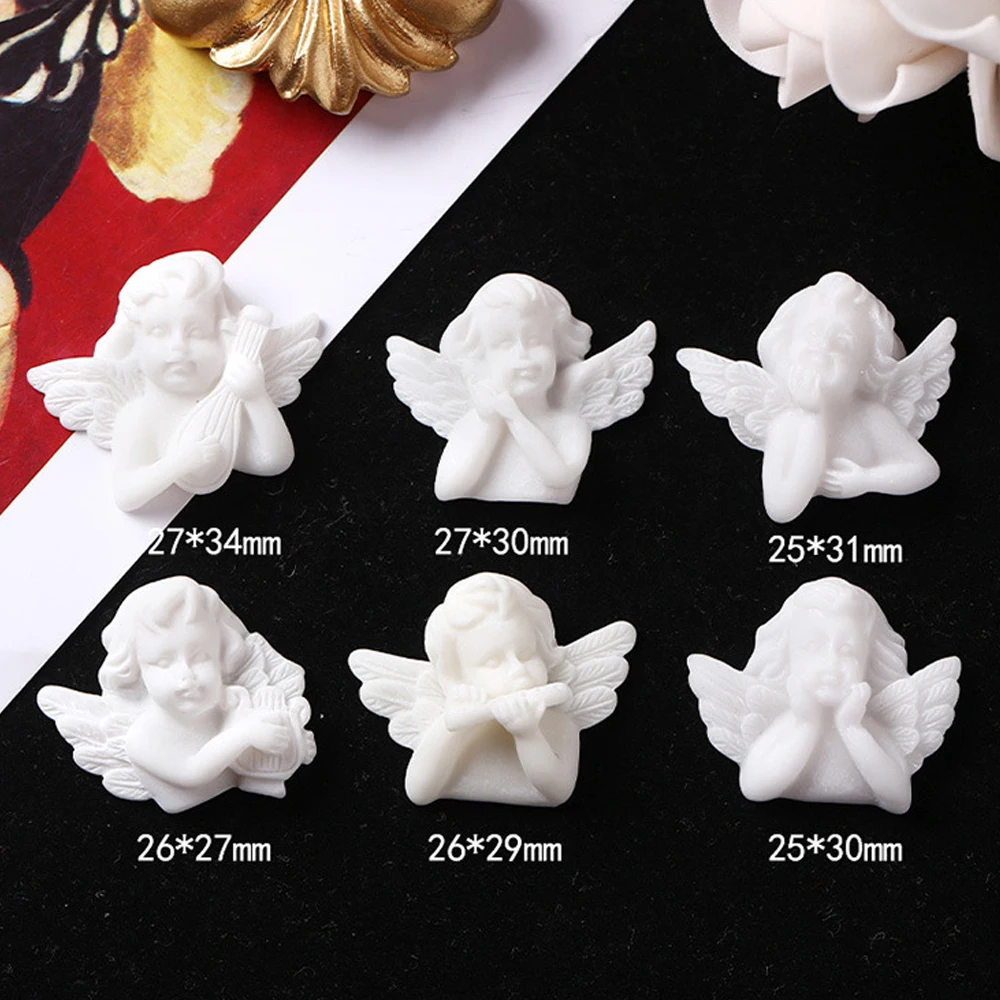 6Pcs Mix Flatback Resin Embellishments White Angel Baroque Style Resin Cabochon DIY Jewelry Necklace Hair Accessories