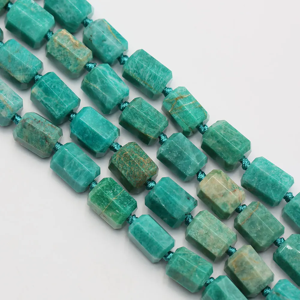 APDGG Natural Green Peruvian Amazonite Faceted Tube Rectangle Nugget Loose Beads 16\