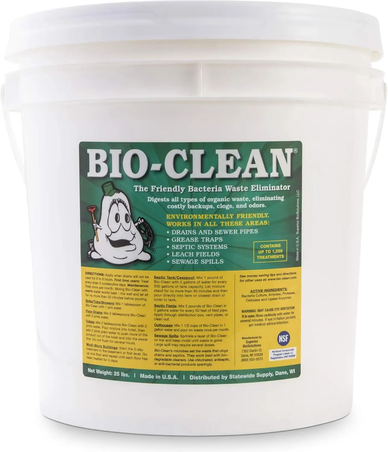 Drain Septic Bacteria (25lb Bulk) Cleans Drains- Septic Tanks - Grease Traps All Natural and 100% Guaranteed No Caustic Chemica