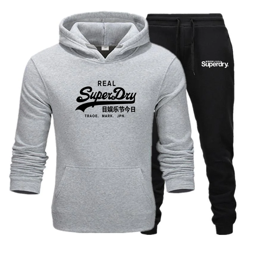 Superdry-Conjunto de Sudadera con capucha y pantalones con cordón para hombre, ropa con estampado de Reino Unido, informal, con bolsillo de forro polar, a la moda, otoño e invierno, novedad de 2024