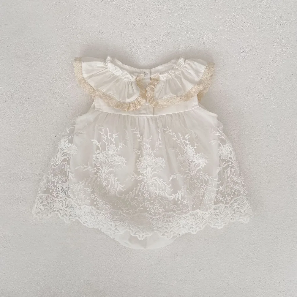 Cute Baby Girl Romper 0-2Years Newborn Princess Sleeveless Peter Pan Collar Lace Skirted Bodysuit Outfits Summer Clothes