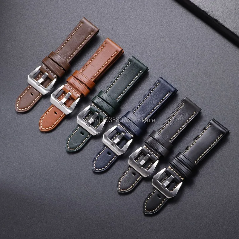 20mm 22mm 24mm 26mm Crazy Horse Leather Watchband Strap Universal Men Women Vintage Wristbelt Soft Business Bracelet for Panerai