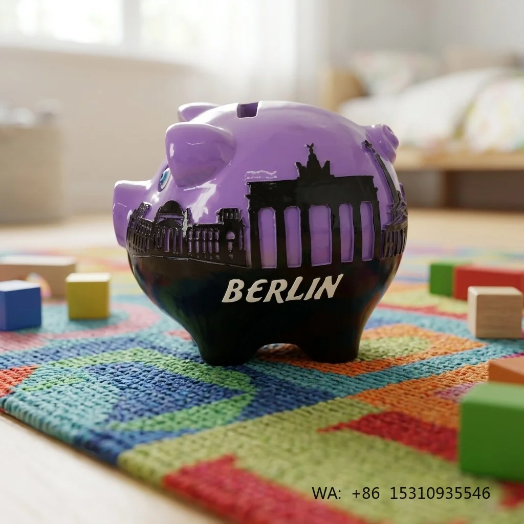 Small Handmade High Quality Resin Crafts Berlin Piggy Coin Box Money Saving Box for Home Decoration and Storage