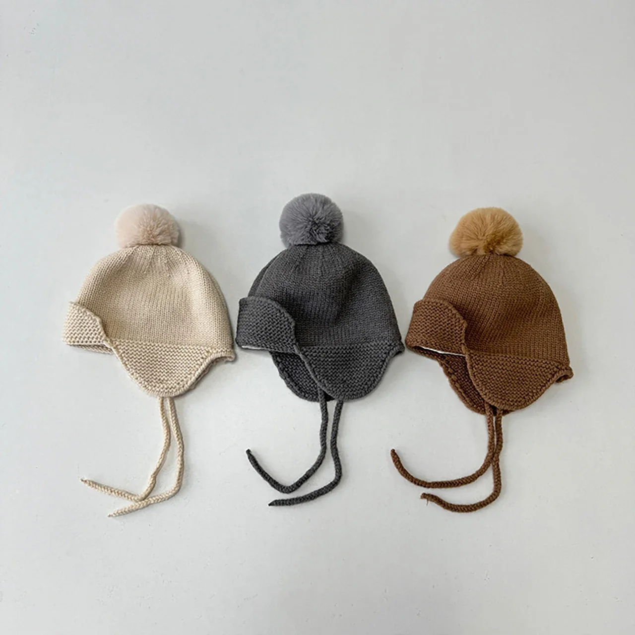 

Зимняя детская шапка с помпоном, уличная защита ушей, детская вязаная шапка, однотонные теплые шерстяные пуловеры, шапки