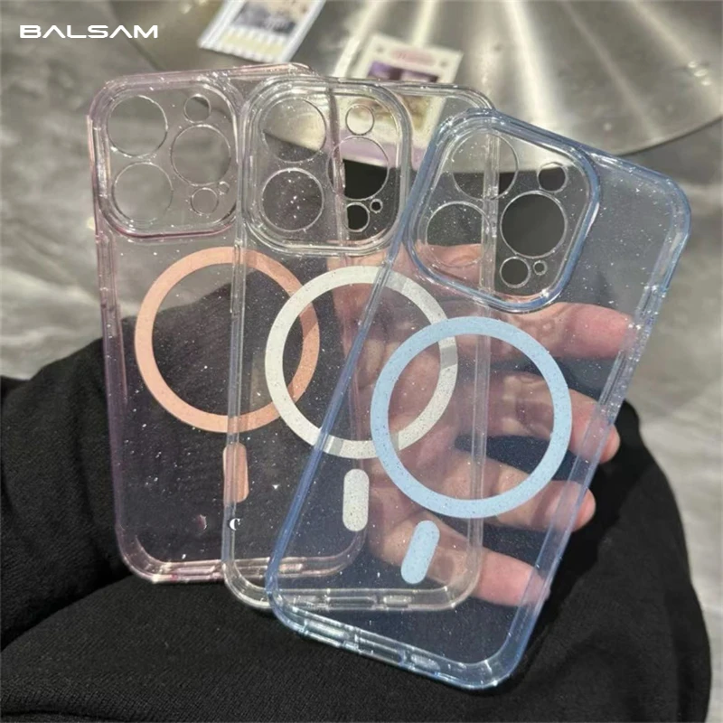 Luxus Für Magsafe Klar Glitter Bling Silikon Weiche Fall Für iPhone 16 15 14 13 Pro Max 16 Plus magnetische Drahtlose Lade Abdeckung