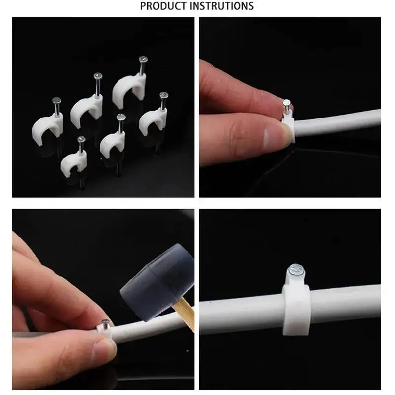 100pcs Cable Clips 12/14/16/20/22/25/30/40mm White Round Steel Nail Wire Clamp Line Buckle Fixing Wall Hanging Screw