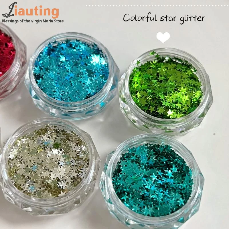 1Jar Mini Sparkling Star Nail Glitter Sparkling Pentagram Nail Decoration Nail Salon Design Cute Accessories DIY Nail Art Design
