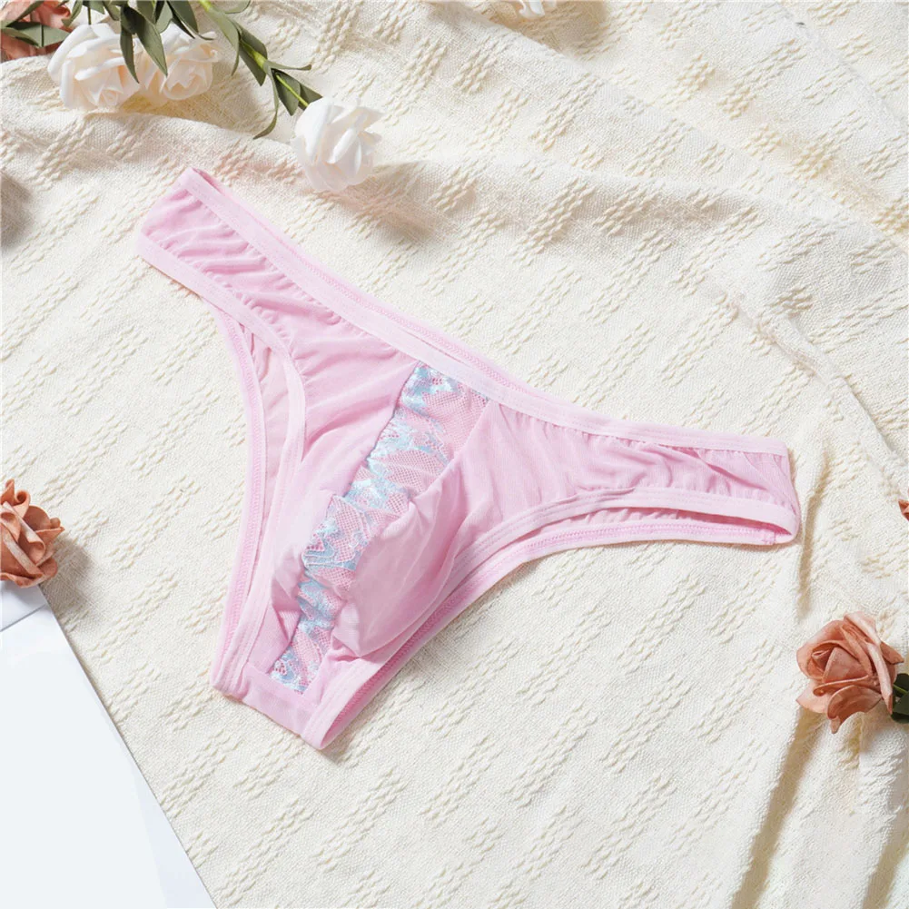 Men Floral Lace Contrast Color Lingerie Mesh Briefs Adult Underwear Intimate Hot Novelty Gay Bulge Pouch GString Panties Thongs