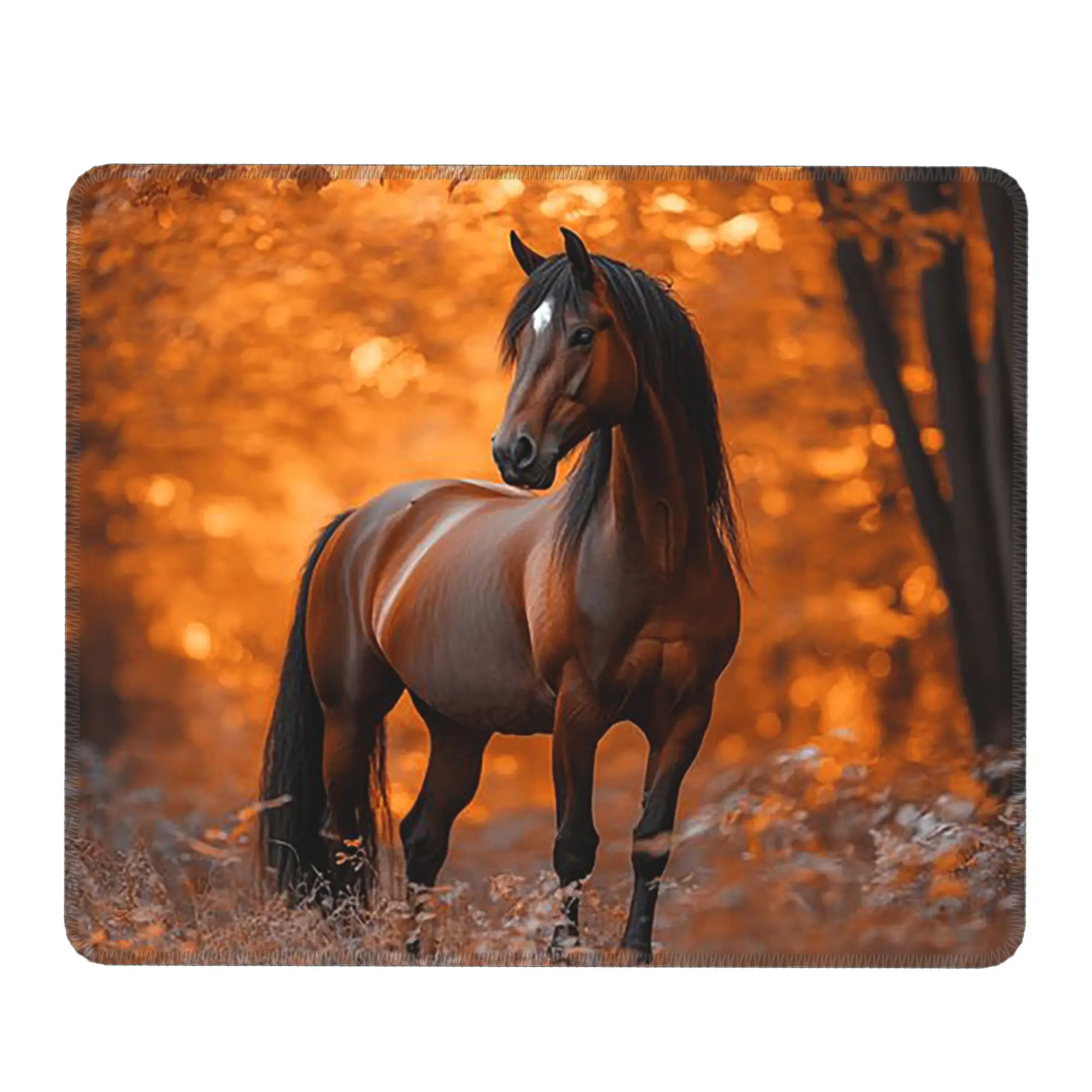 Horse Under The Autumn Leaves Tree  Mouse Pad Computer Keyboard Mouse Mat Gaming Laptop Desk Mat Office Accessories Table Mats