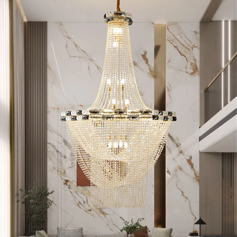 

Modern crystal chandelier villa duplex living room large decorative light luxury hotel lobby hollow project light