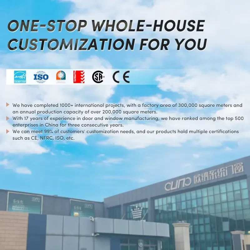 OUNA Modern Style Heavy Design Aluminum Wood Tempered Low-E Glass Entrance Pivot Door for Residence Front Entry Door