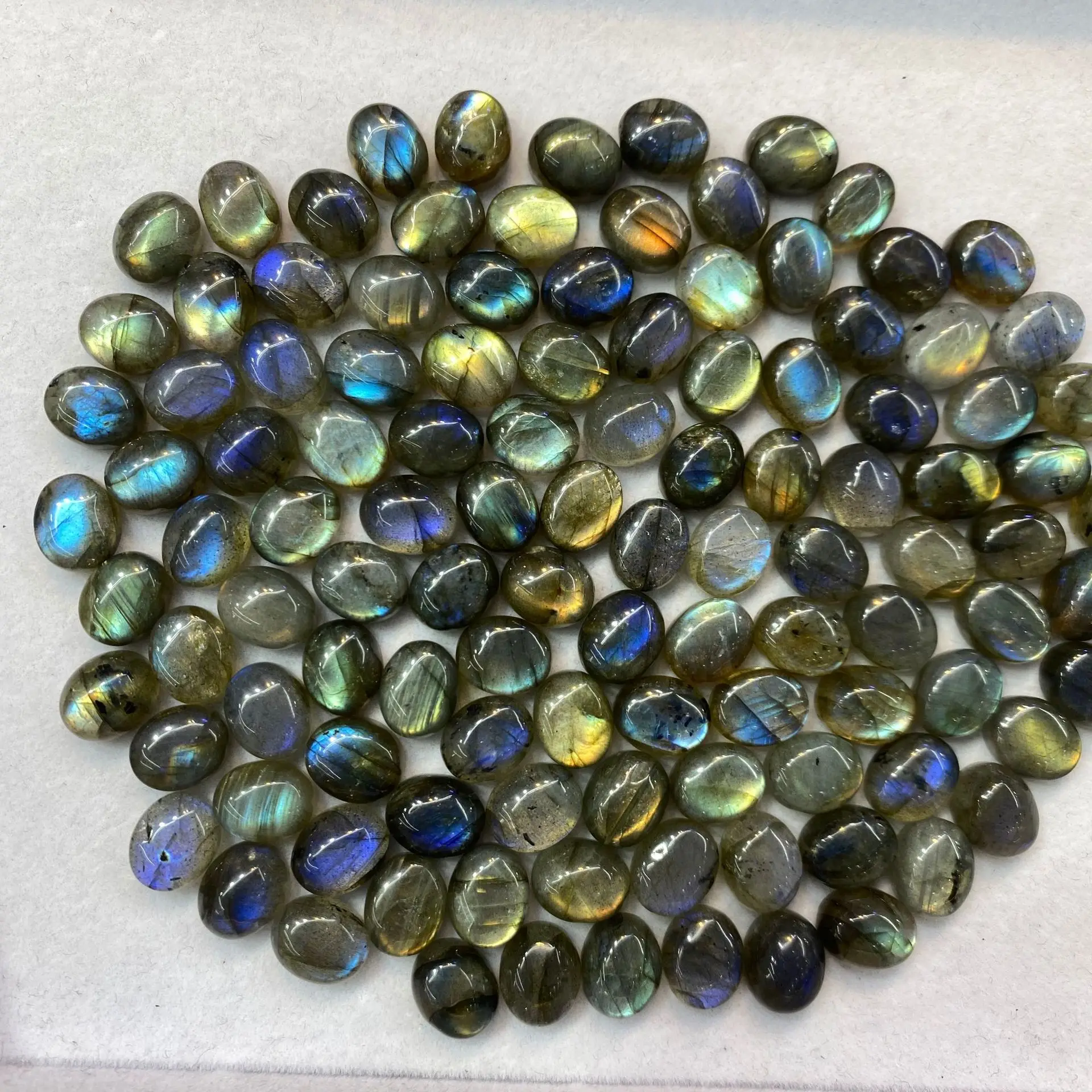 Wholesale Mixed 10pcs/lot Genuine Labradorite 6x8mm 7x9mm 8x10mm 9x11 Cabochon Bead 11-16 mm Oval Gemstone Ring Face for Jewelry