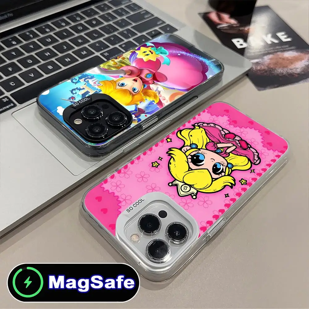 

Princess Peach Mobile Phone Case for iPhone 16 15 14 13 12 11 Pro Max Plus MagSafe Translucent Colour Protective Luxury Cover
