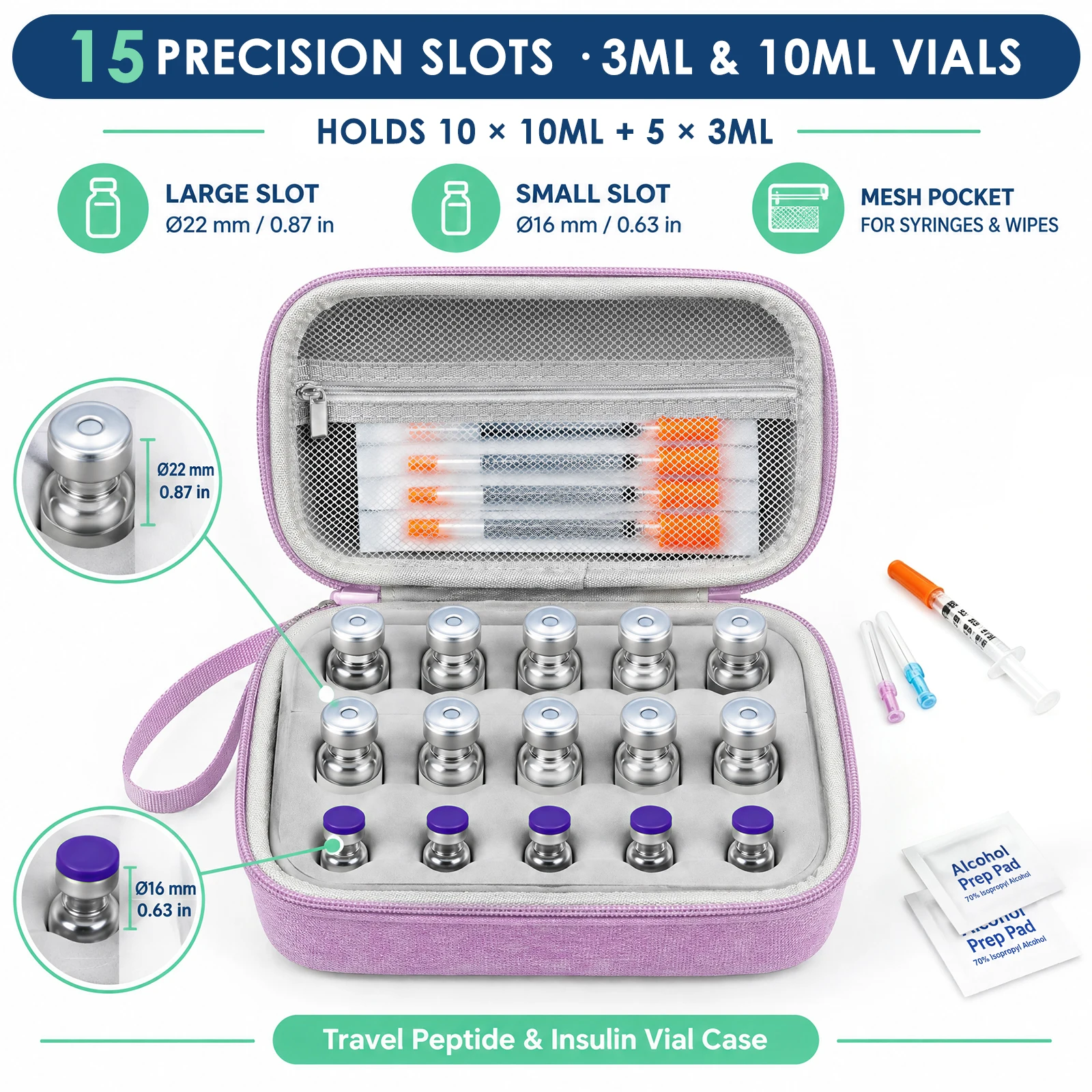 15/9 Slots Insulin Vial Case Fits 3ml 10ml Travel EVA Hard Shell Storage Box Removable Tray For Syringe Refrigerator Medicine