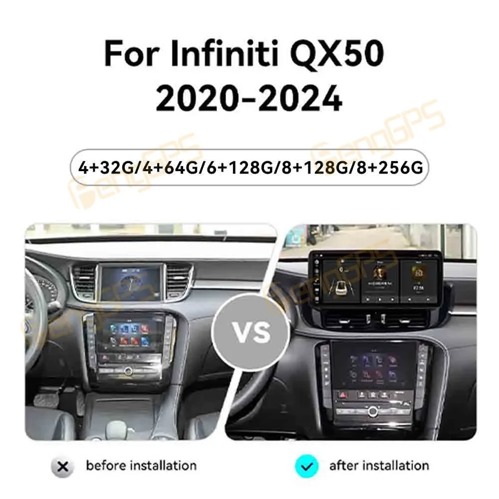 12.3 Inch Android 14 CarPlay Car Radio for Infiniti QX50 2020-2024 Touch Screen Multimedia Player GPS Navigation Head Unit DSP