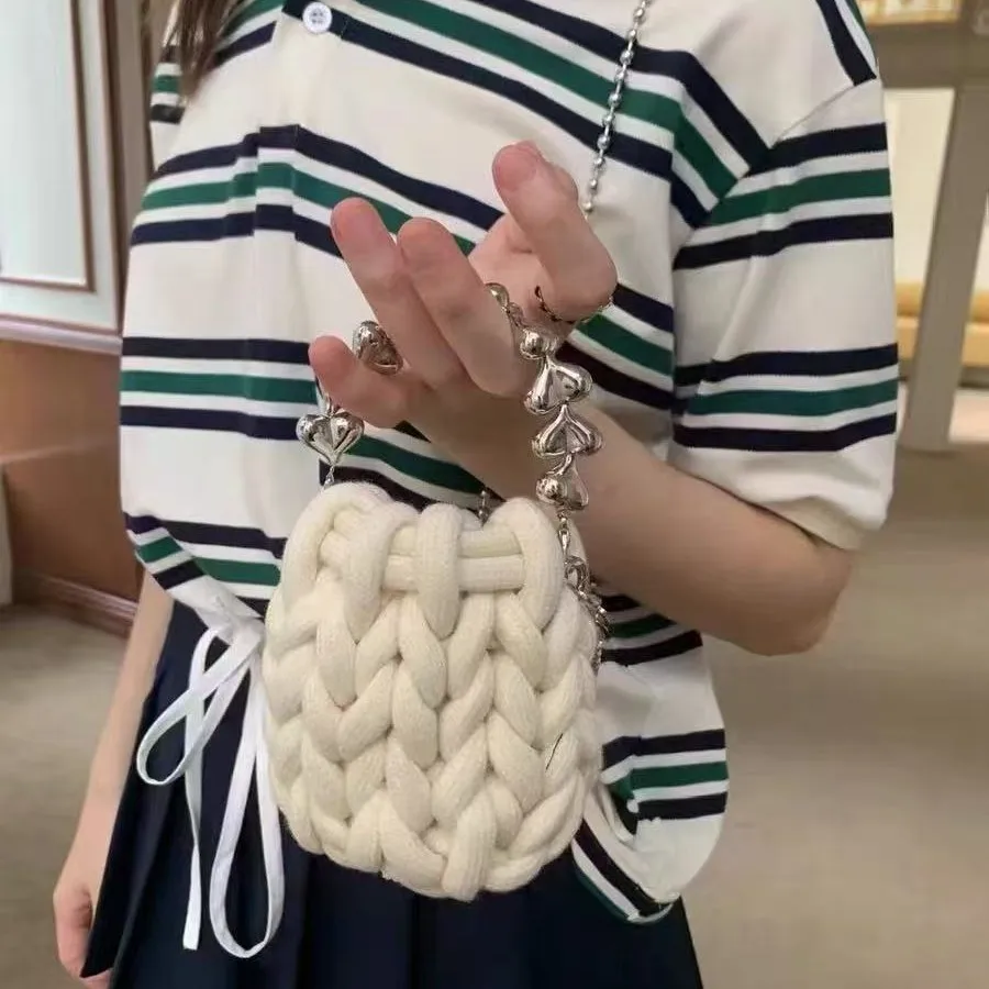 Mini Thick Yarn Knitting Crossbody Bags for Women Candy Color Woven Shoulder Bag NEW Handmade Crochet Handbags and Purses Clutch