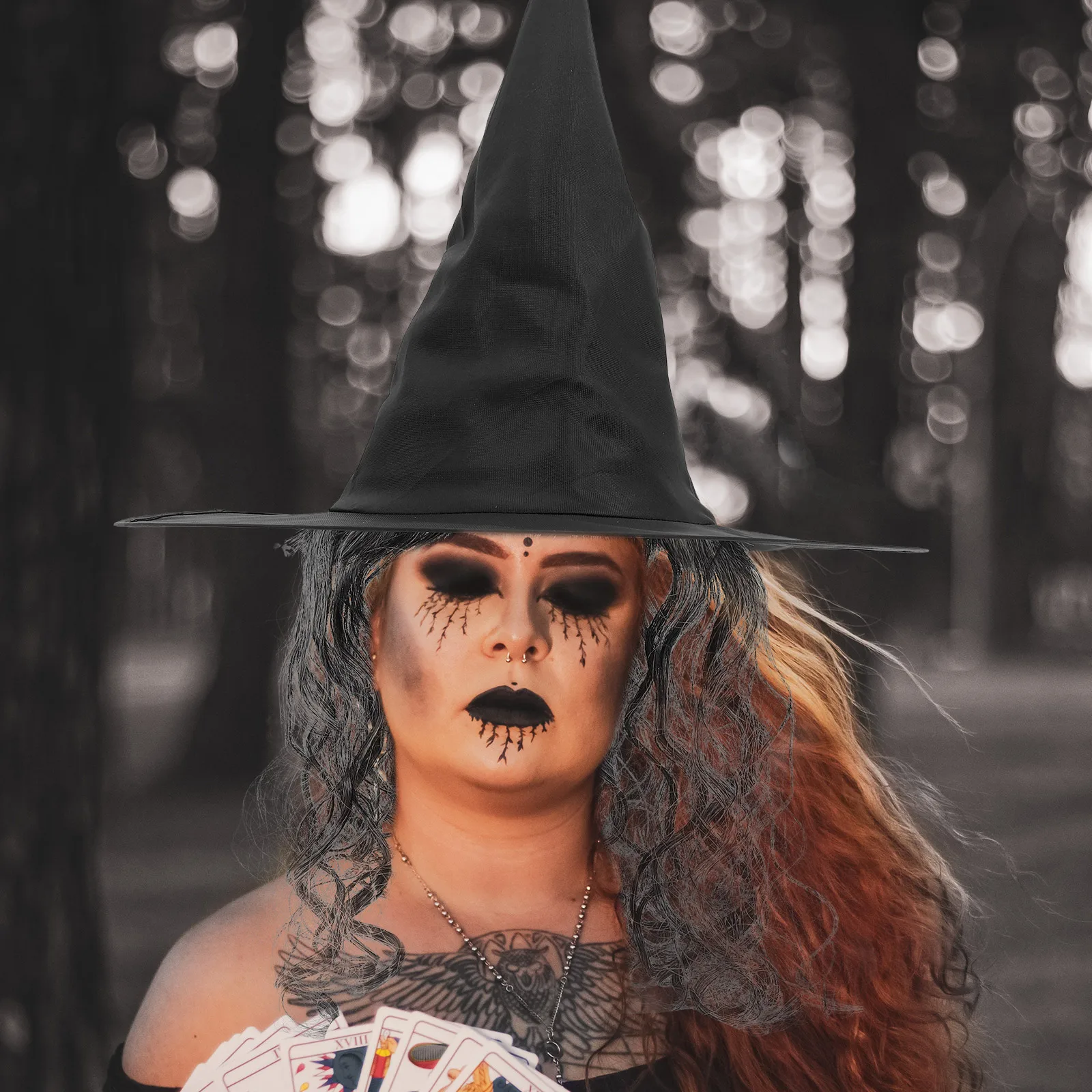 

Stylish Witch Hat Halloween Decoration Party Cosplay Accessory Lightweight Cloth Costume Prop for Adults Festival Occasions
