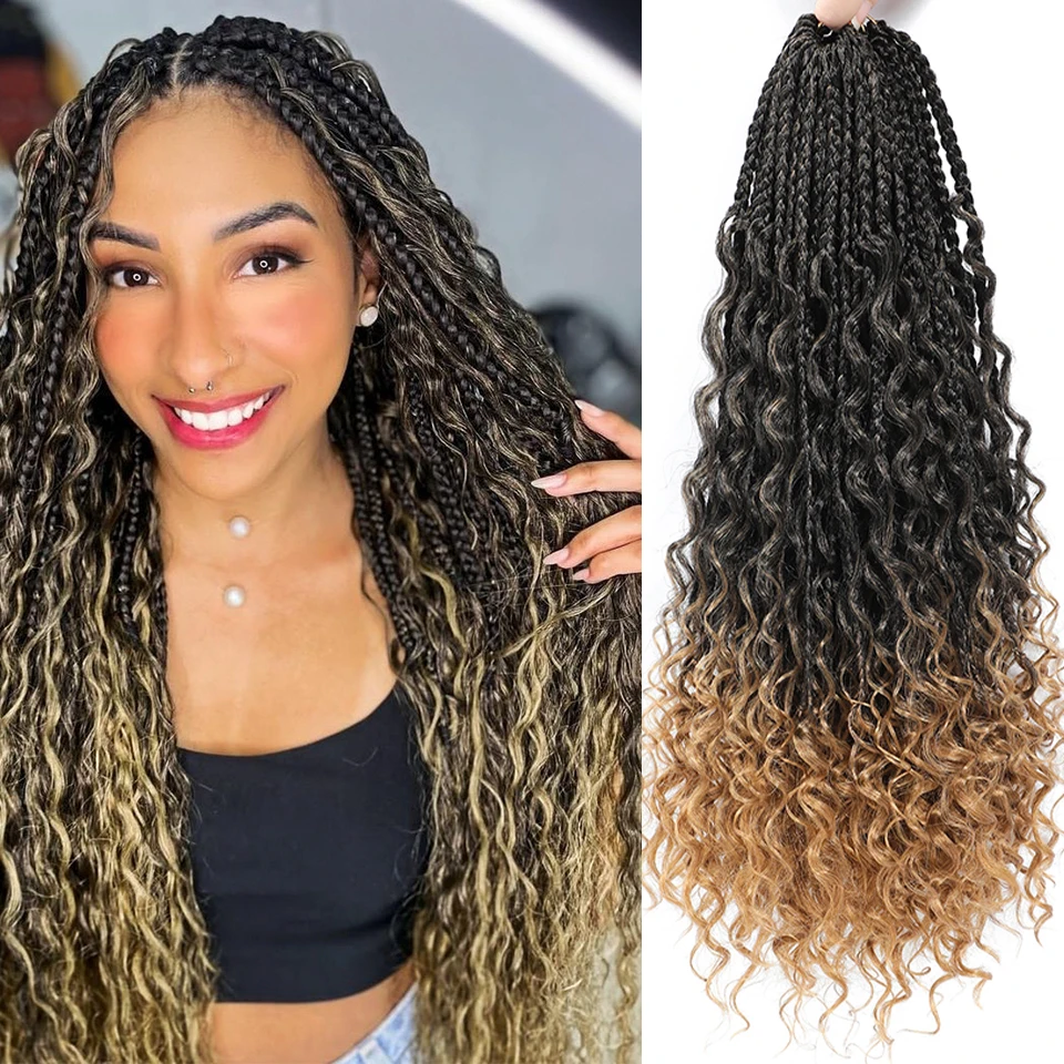 Trenzas bohomianas sintéticas de ganchillo para mujeres negras, trenzas bohomianas, trenzas de caja de diosa, cabello trenzado, 1-6 paquetes, 14, 20 pulgadas