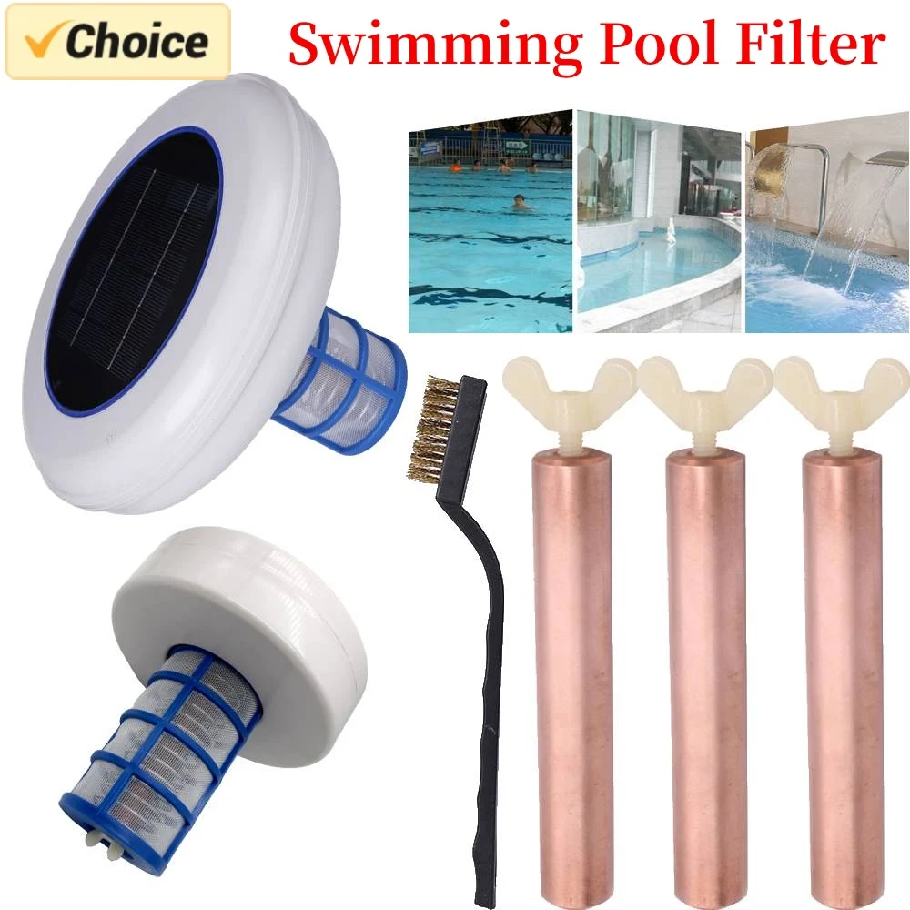 Solar Pool-Ionizer Copper Silver Ion Swimming Pool Purifier Kills-Algae Pool Ionizer for Outdoor Replacement Solar Copper Anode