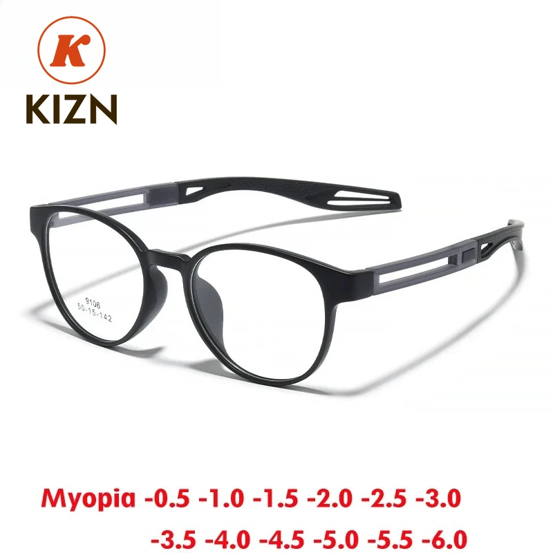 

KIZN круглые спортивные очки для близорукости в оправе TR90, модные ультралегкие уличные оптические очки по рецепту для мужчин и женщин от -0,50 до -6,0
