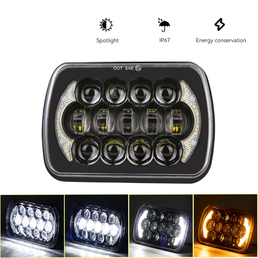 Square 5x7 7x6 Inch 90W Led Car Headlight for Dodge Van Jeep YJ XJ Toyota Pickup Nissan 240SX(s13)