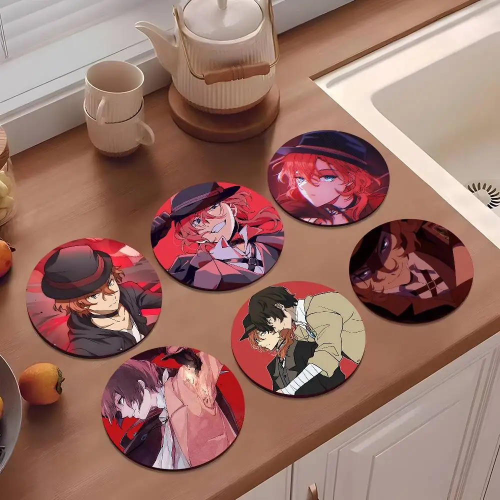1pc Taro B-ungo S-tray D-ogs Nakahara Chuuya Dazai Osamu Wooden Coaster Colour Printing Cup Mat Home Desk Decoration Gifts