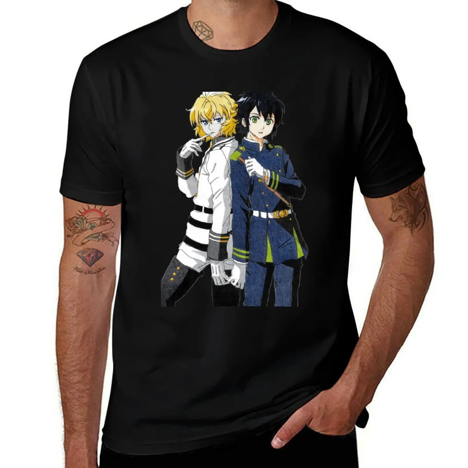 Mika and Yuu - Owari no seraph T-Shirt Classic Print Short Sleeve Shirt T-Shirt