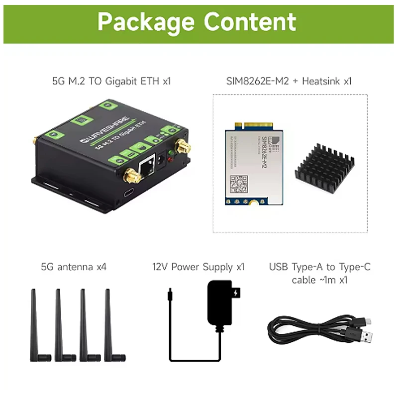 محول Waveshare 5G M.2 إلى USB3.1، 5G M.2 إلى Gigabit Ethernet، يدعم وحدات SIMCom / Quectel / Fibocom الرئيسية 5G M.2