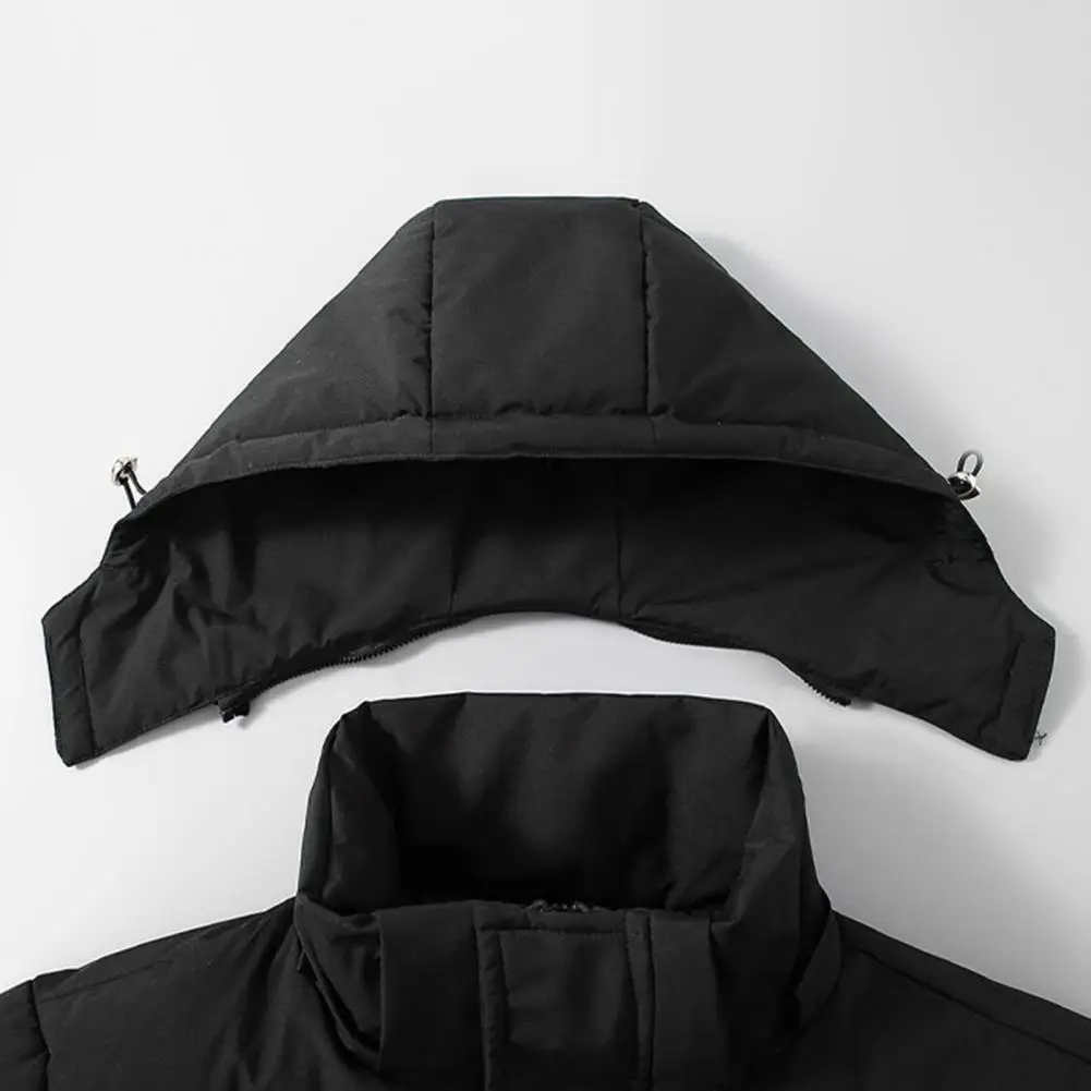 Men's Mid-length Cotton-padded Jacket Winter Thickened Hooded Zipper Spliced Parkas Large Size Big Pockets Coat Outwear