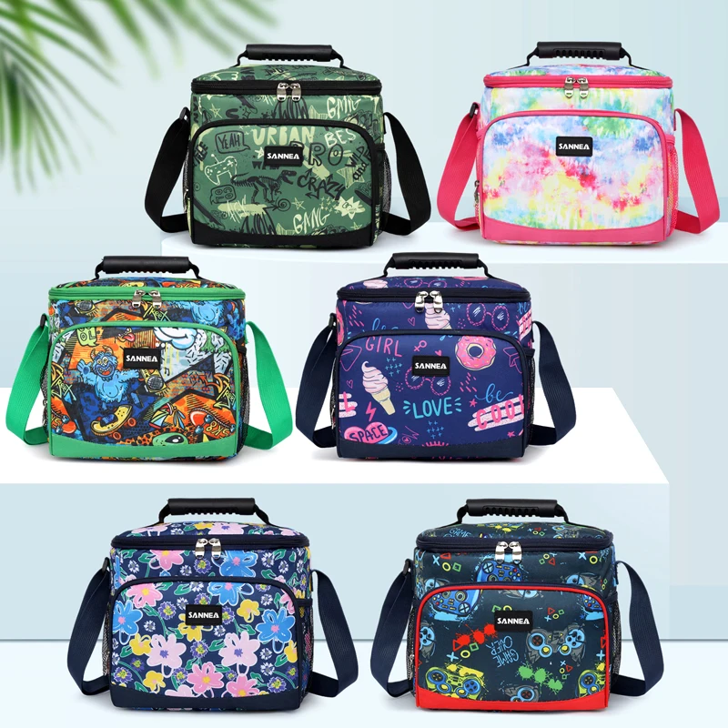 Large capacity printed camping picnic bag, large opening lunch bag, ice pack, insulated bag, beverage cooling pack