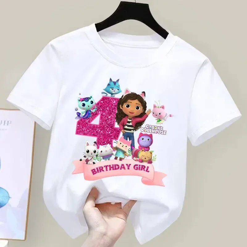 Gabbys Dollhouses Geburtstags-T-Shirt für Mädchen, weiß, rosa, kurzärmelig, Oberteile, Baumwolle, Sommer, Freizeit, Partyartikel, T-Shirt. – Detail 15