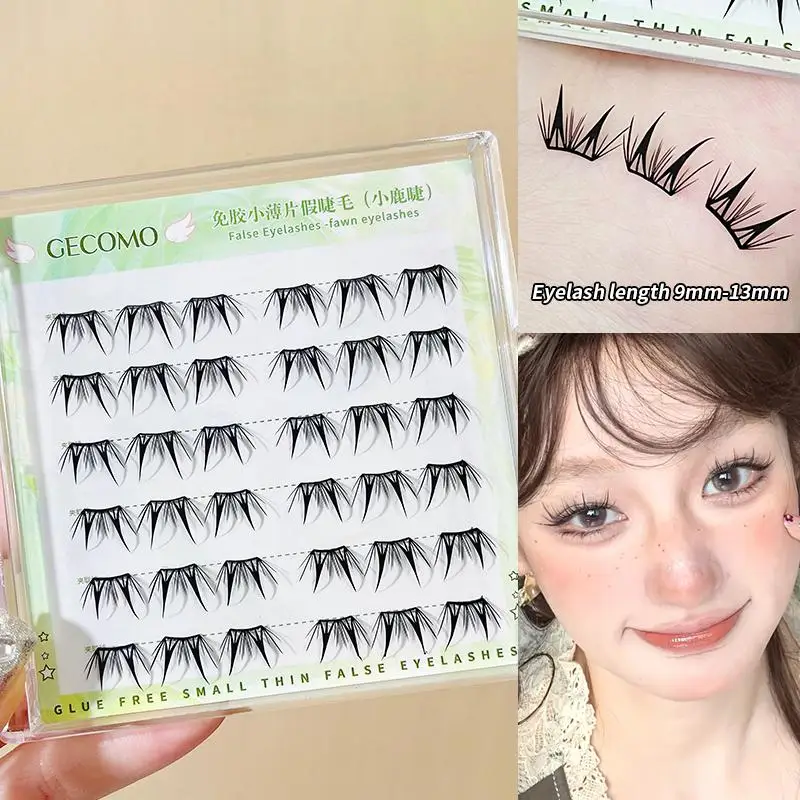 36 Cluster, kleberfreie falsche Wimpern, 9–13 mm, kleine Hirschwimpern, natürliches Curling, selbstklebend, einfach zu tragende segmentierte Wimpern