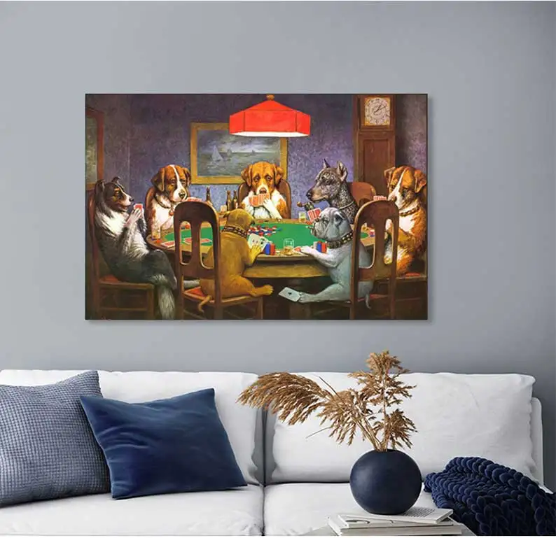Dogs Playing Poker Funny Art Poster and Prints Wall Art Picture Cool Pet Dog Pug In Casino Canvas Painting Pet Shop Decor view 2