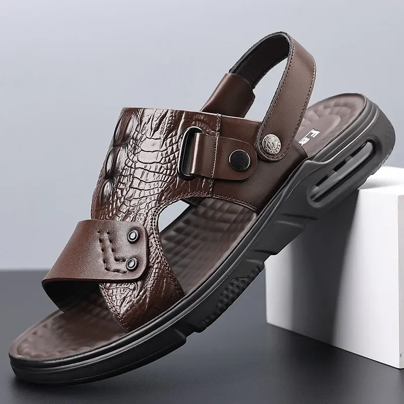 

Summer Fashion Crocodile Soft Soled Men's Sandals Designer New Retro Air Cushion Slip-on Outdoor Beach Slipper Shoes Male